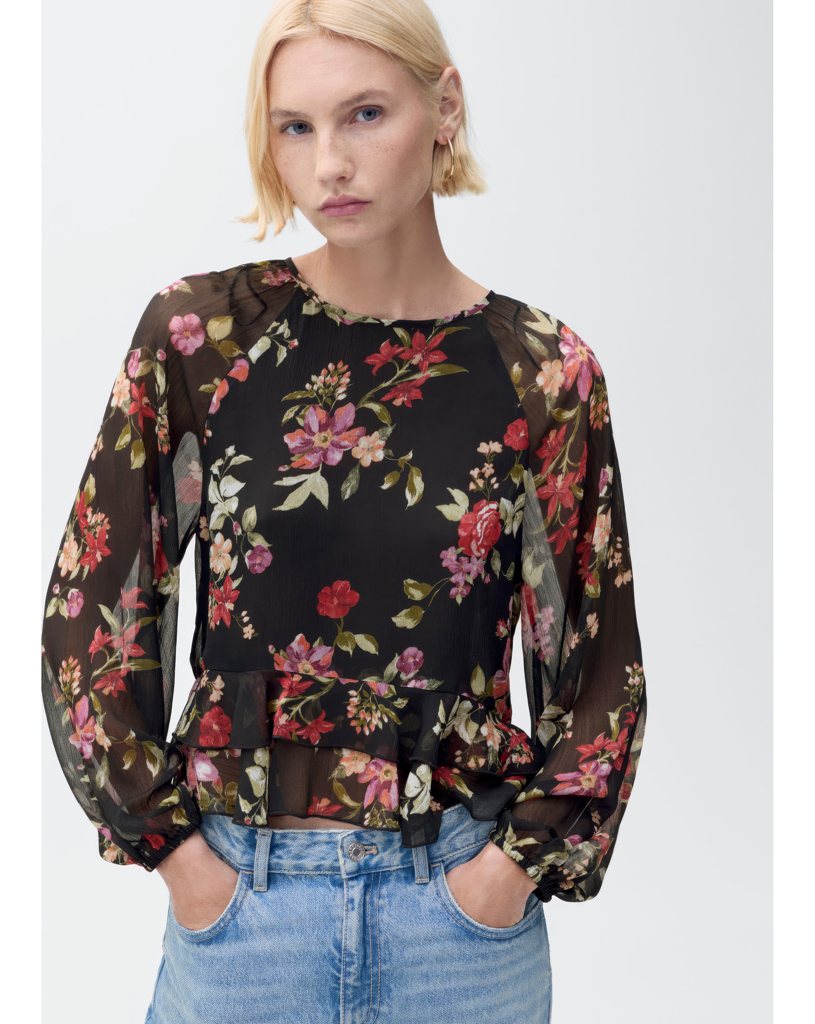 Mango Floral Ruffled Blouse
