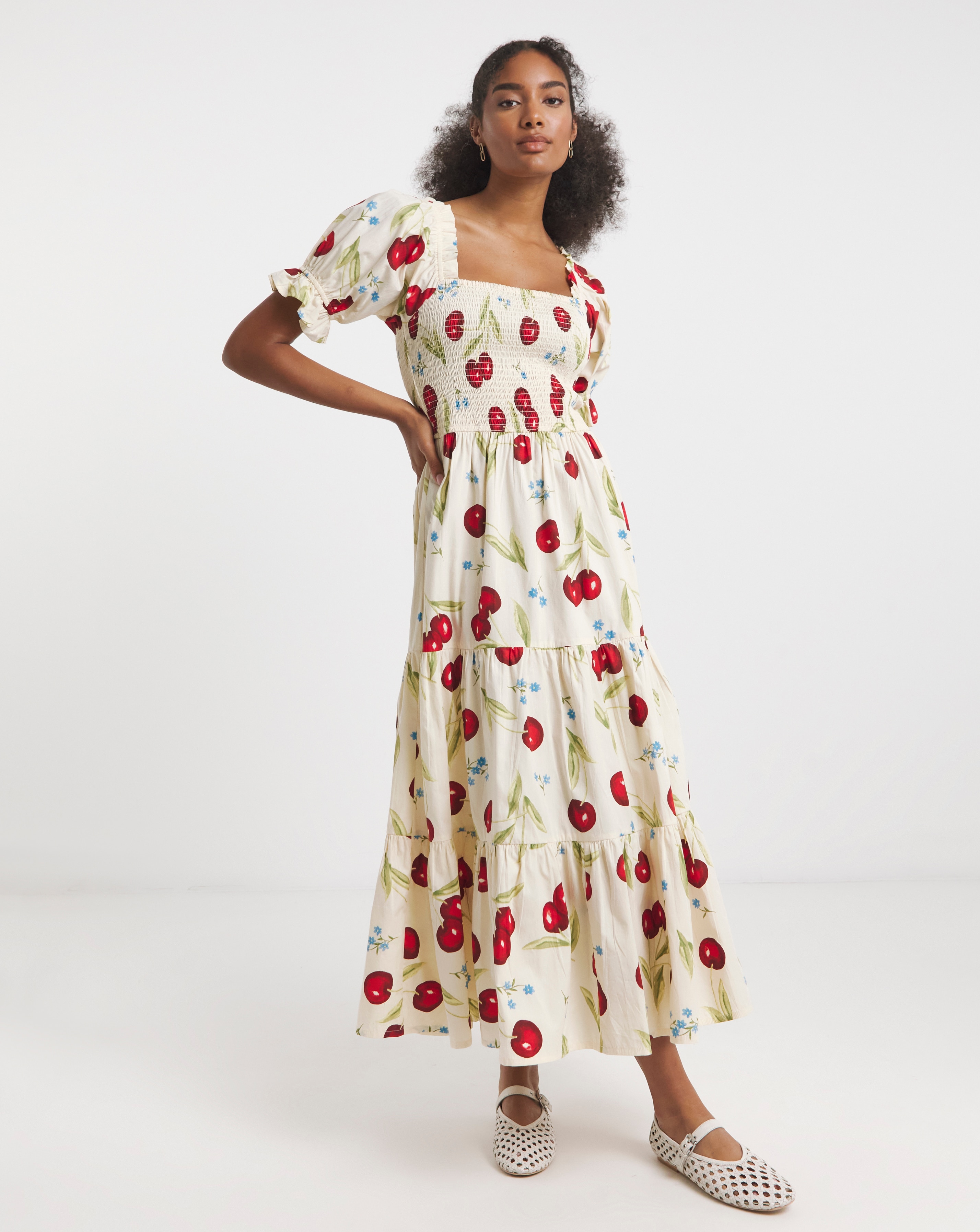 Neon Rose Cherry Midaxi Dress