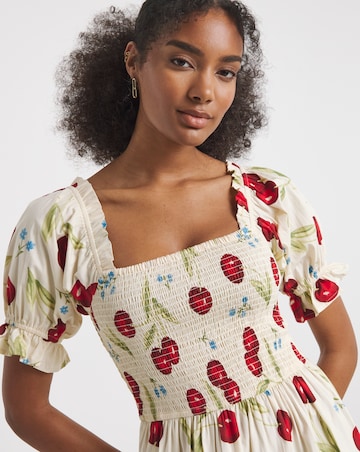 Neon Rose Cherry Print Midaxi Dress