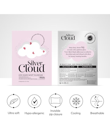 Silver Cloud Heart Print Satin Pillowcase Infused with Silver Ions