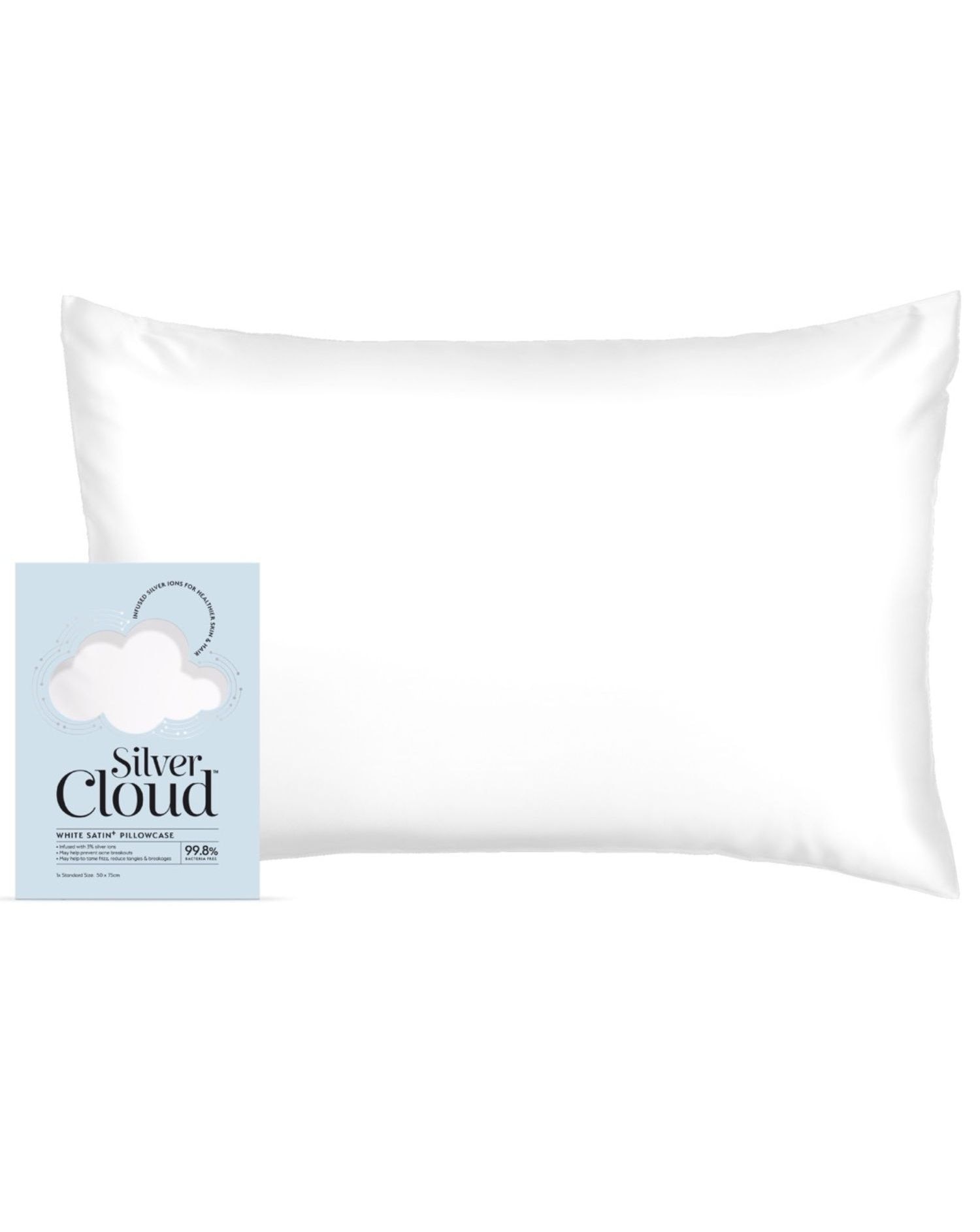White Satin Pillowcase with Silver Ions