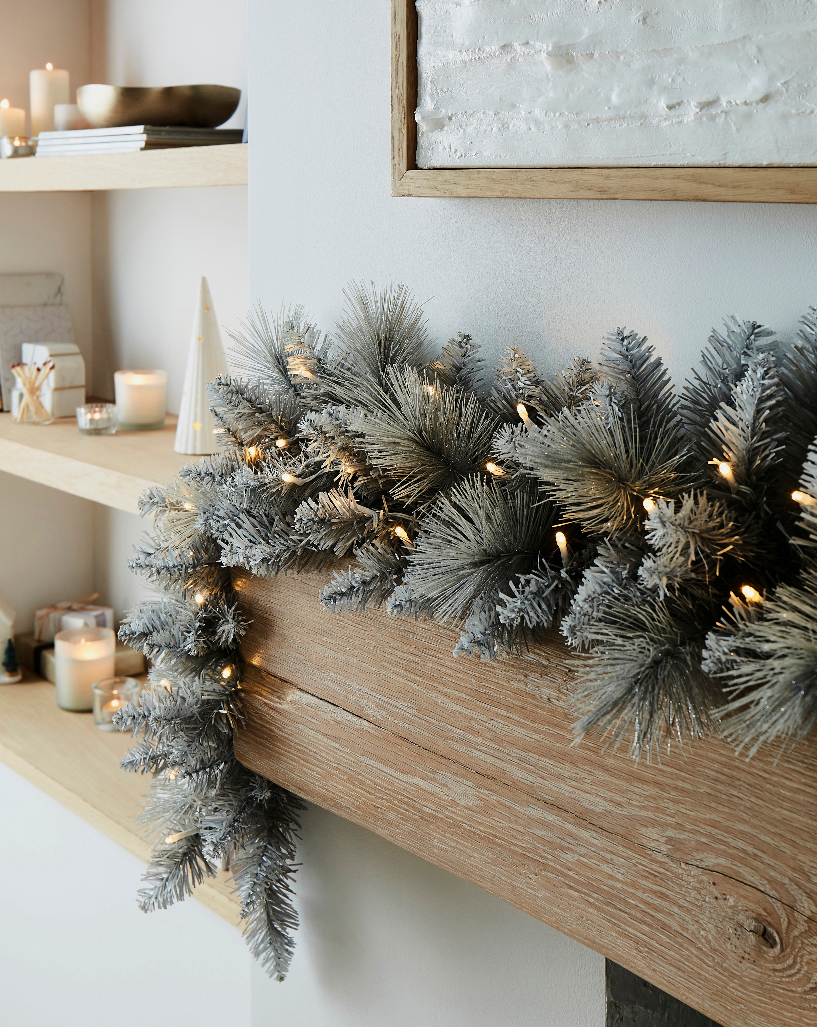 Grey Glitter Pre-Lit Garland - 1.8m