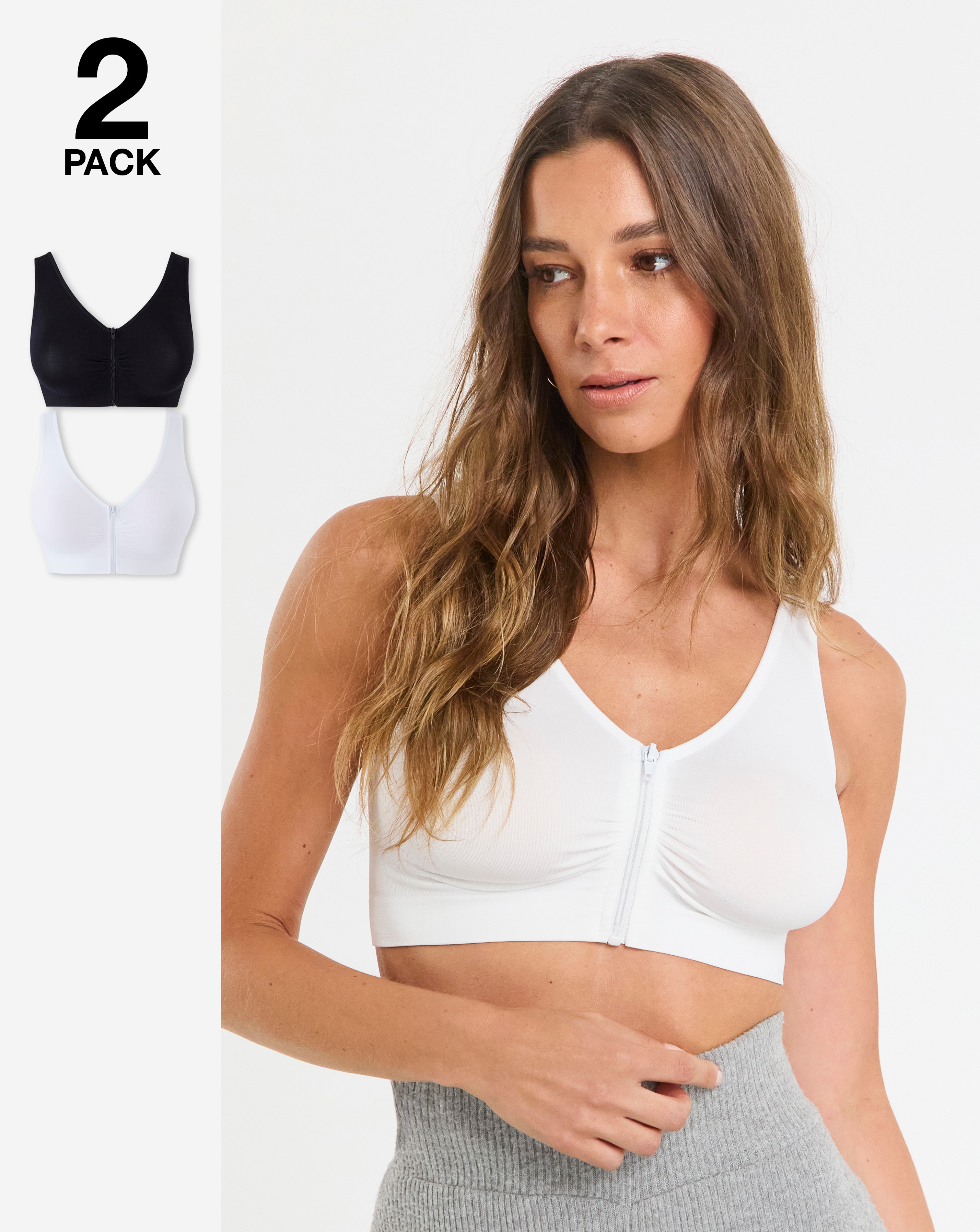2Pk Zip Fastening Blk/Wht Comfort Tops