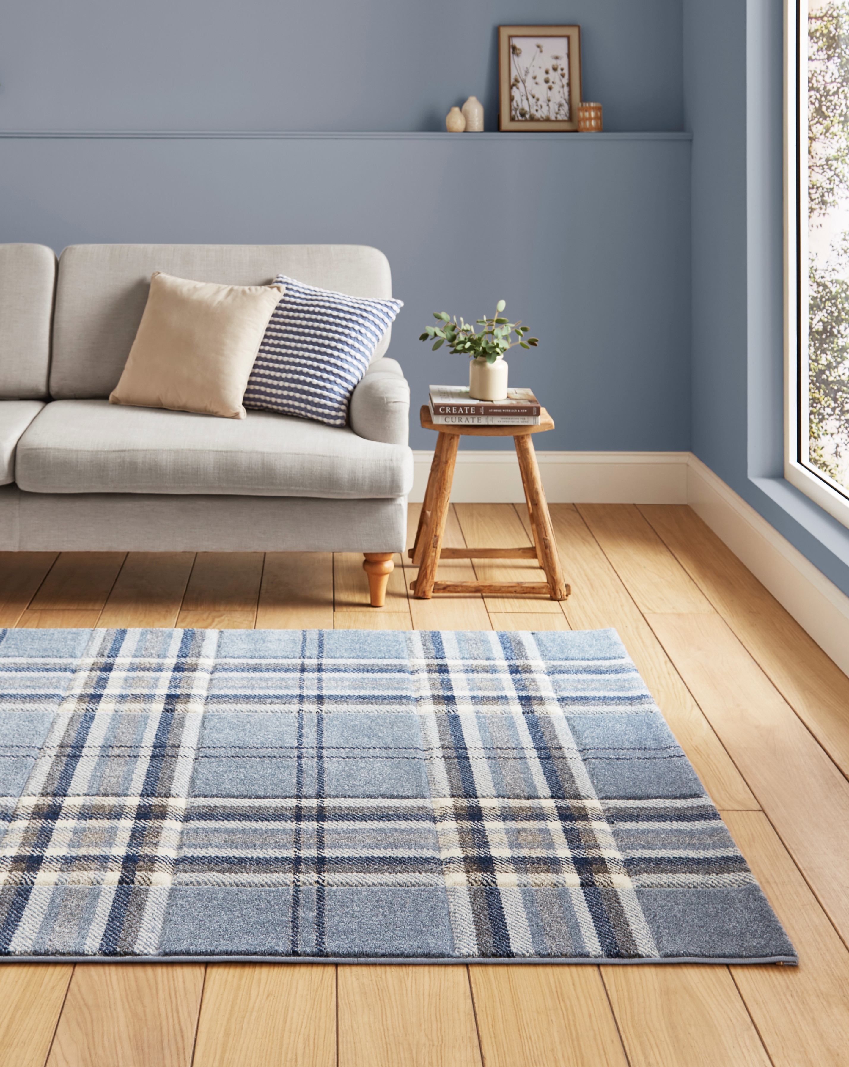 Catherine Lansfield Kelso Check Rug - Blue