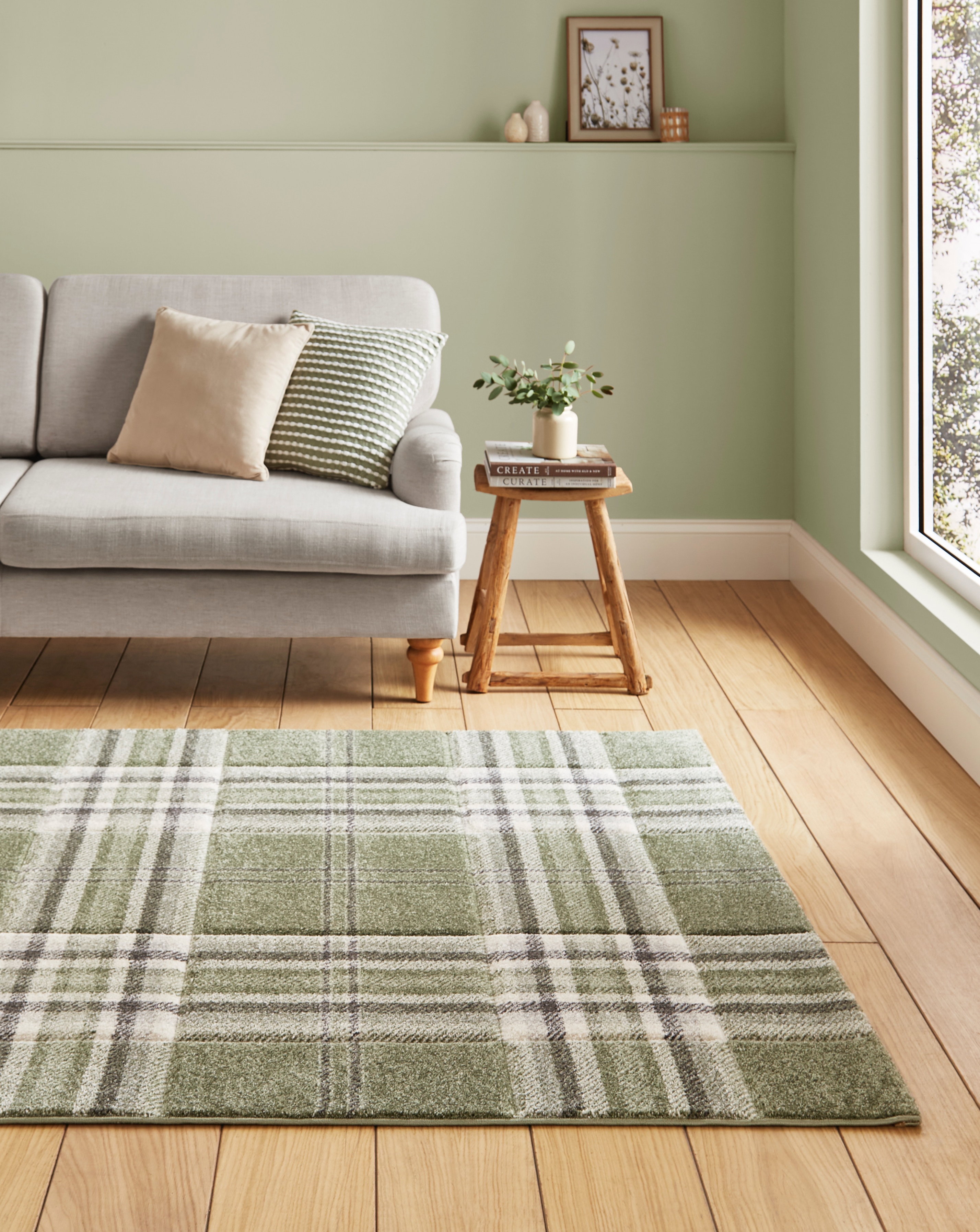 Catherine Lansfield Kelso Check Rug - Sage