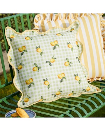 Furn. Fruits Lemons Check Outdoor Cushion