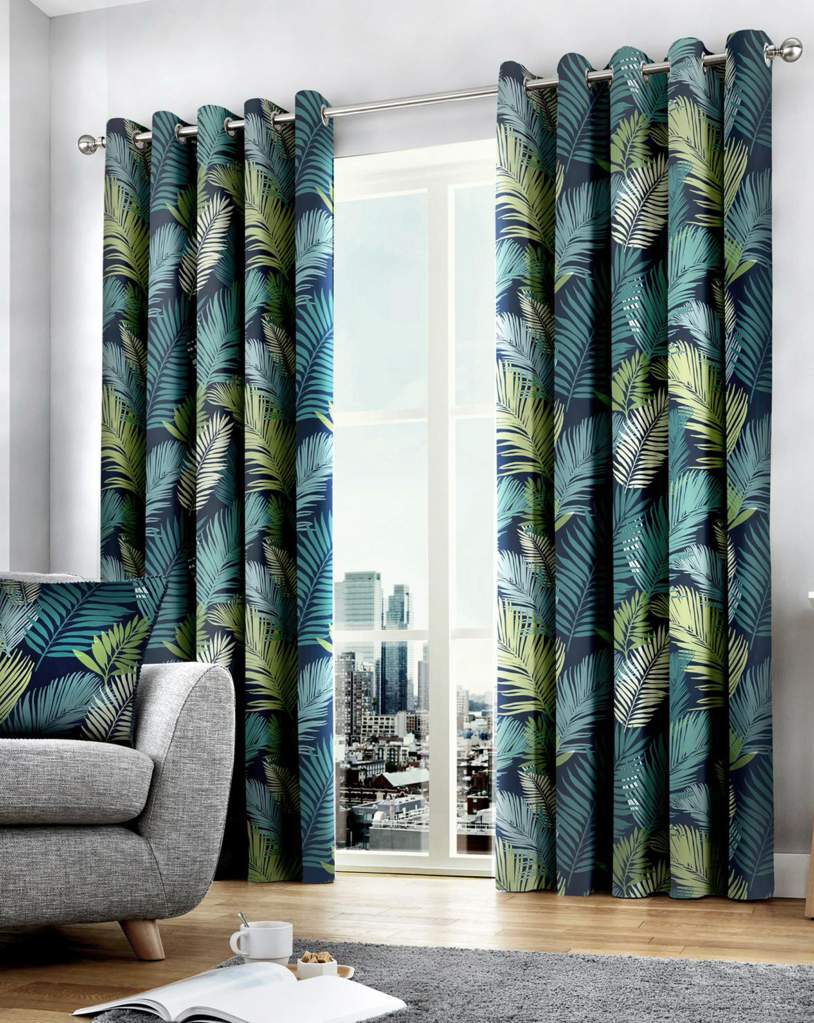 New In - Tropical Eyelet Curtains in Multi