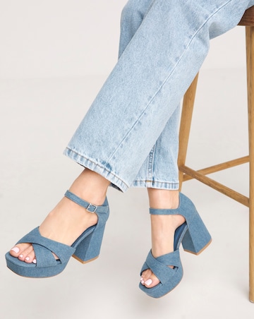 Mia Cross Front Platform Heeled Sandals - Extra Wide Fit (EEE)