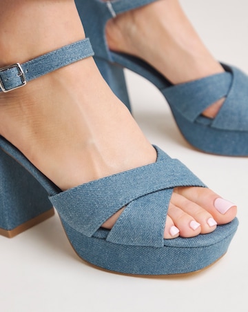 Mia Cross Front Platform Heeled Sandals - Extra Wide Fit (EEE)