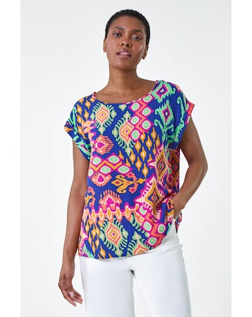 Roman Aztec Print Short Sleeve Top