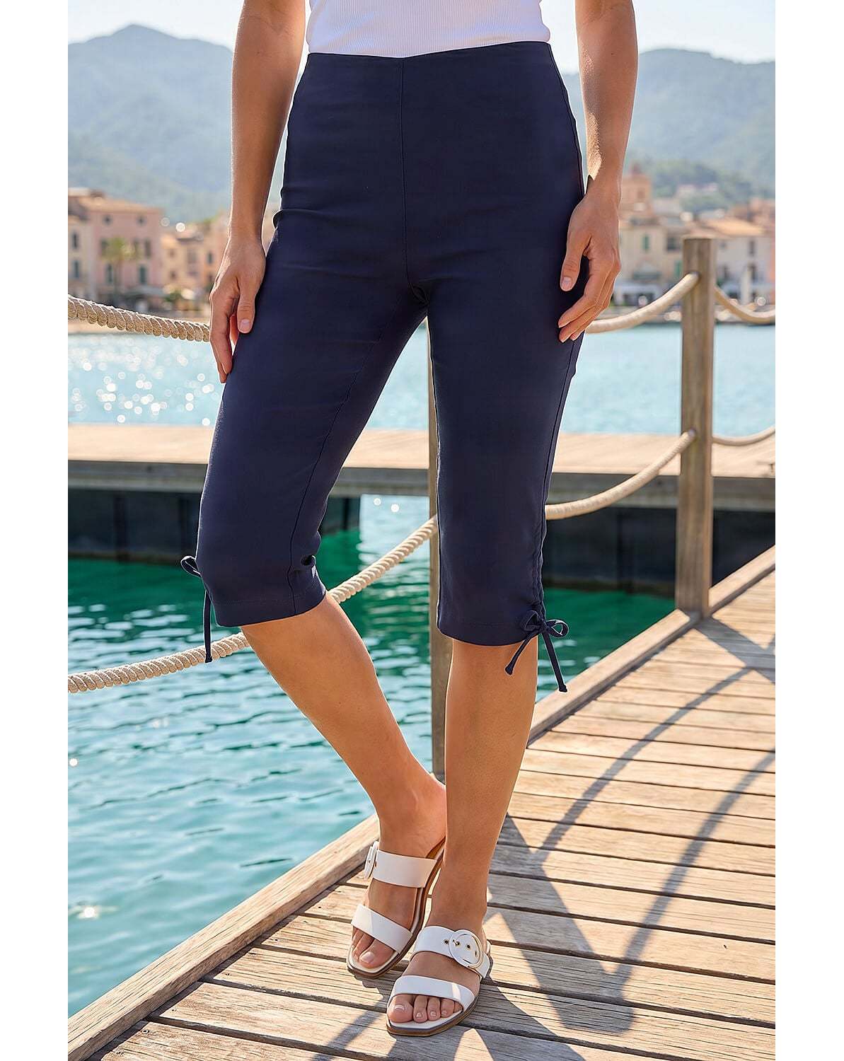 New In - Roman Tie Side Stretch Cropped Trousers