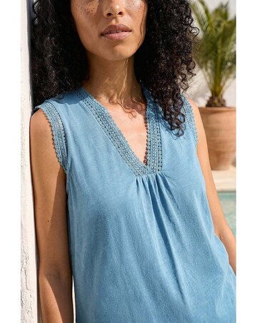 Roman Lace Trim Tie V-Neck Top