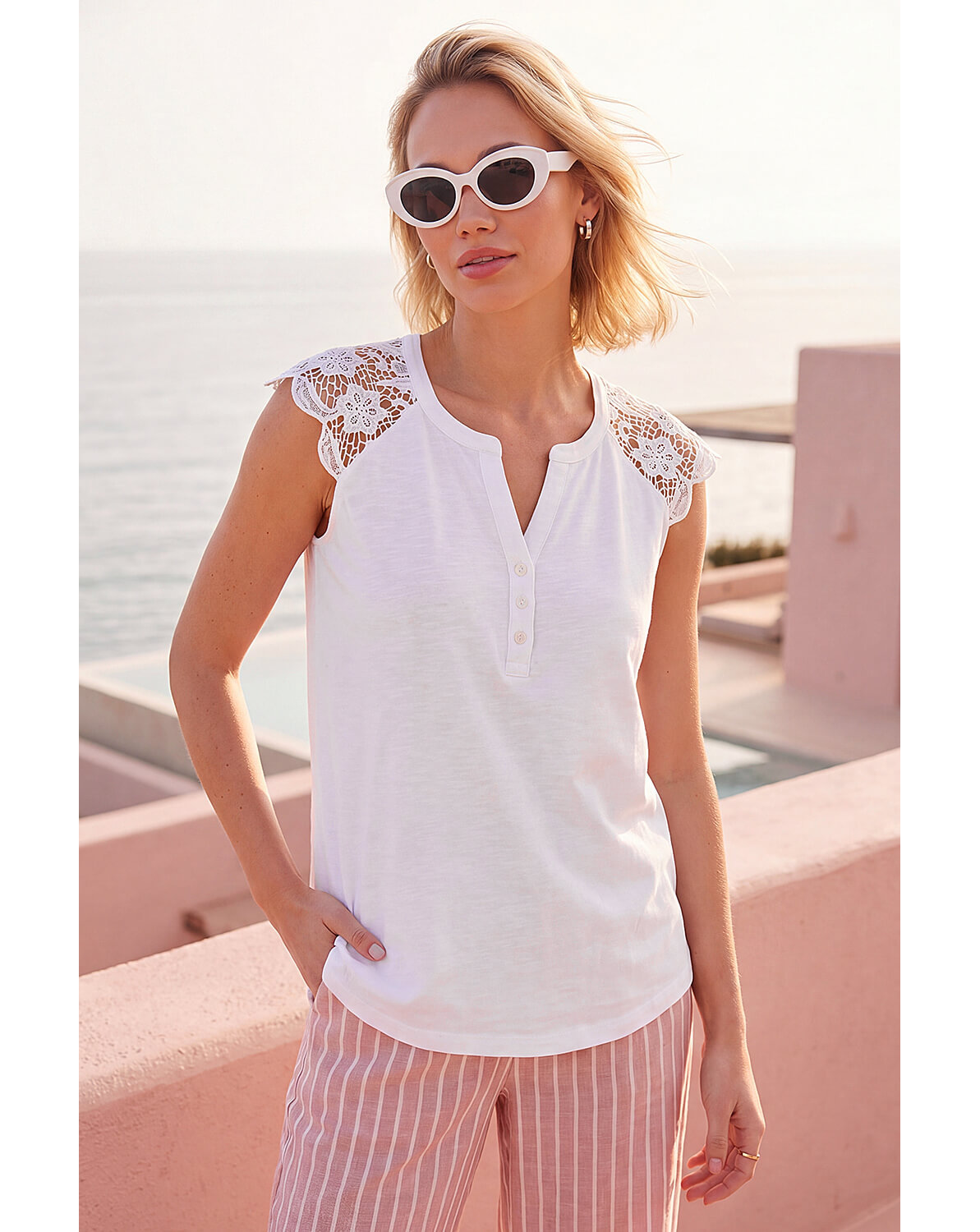 New In - Roman Lace Shoulder Vest Top
