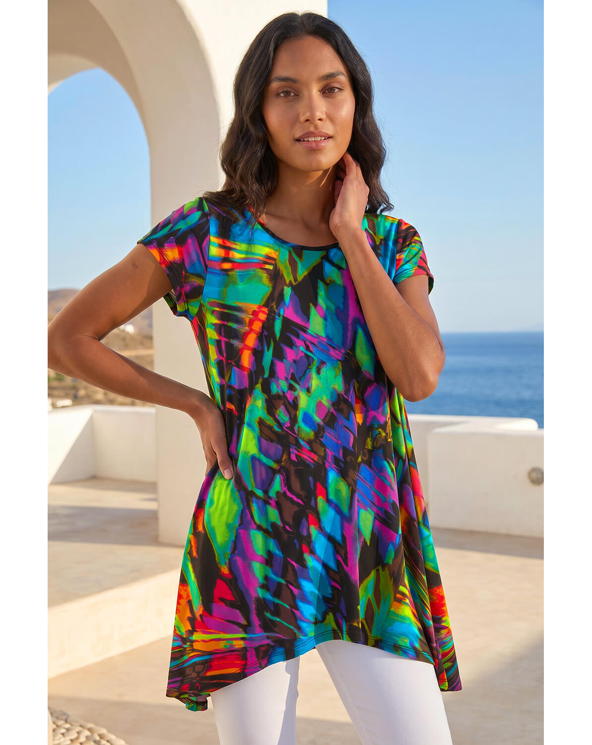 New In - Roman Abstract Print Hanky Hem Tunic