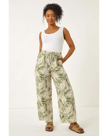 Roman Petite Leaf Print Wide Leg Trouser