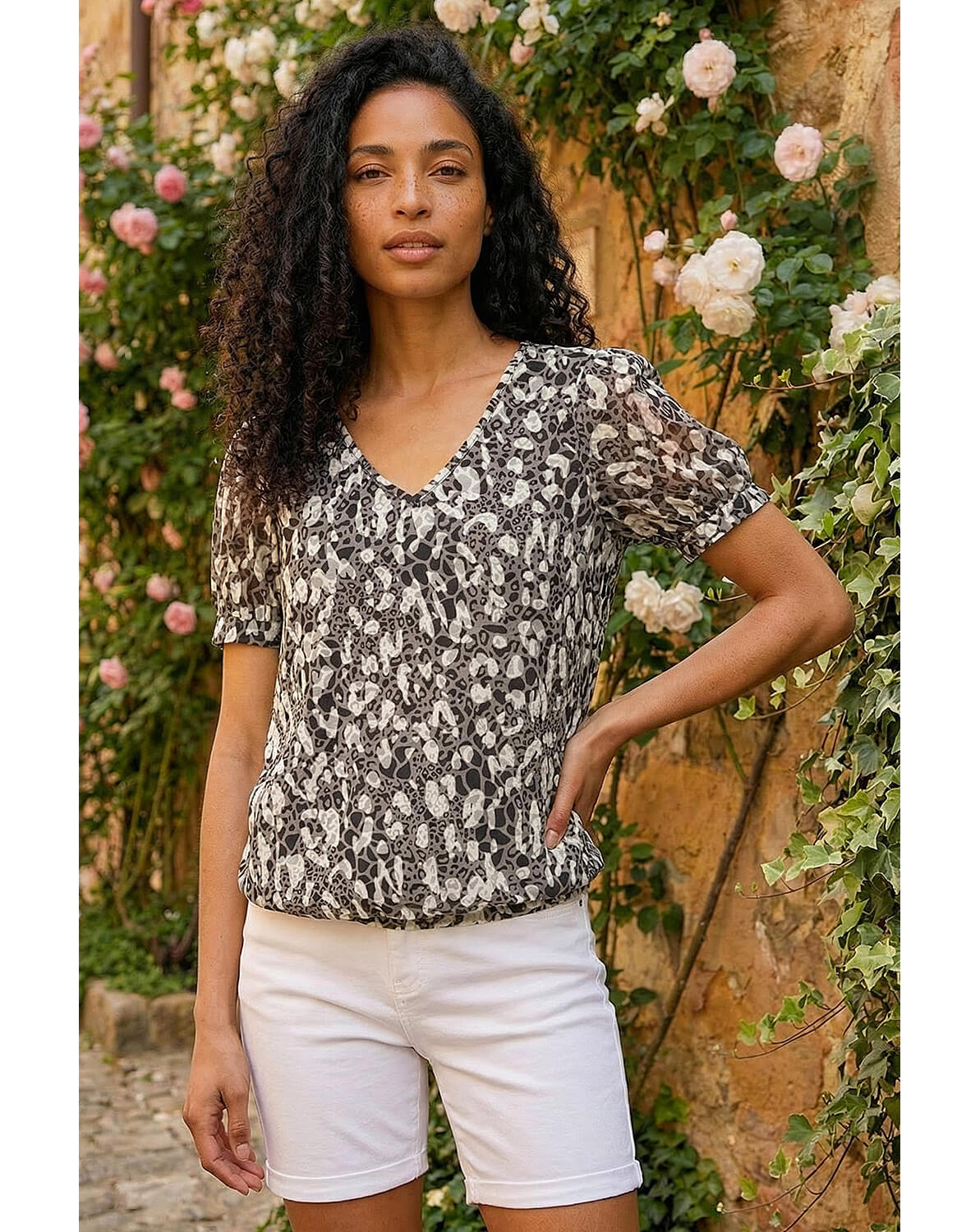 New In - Roman Animal Print Burnout Top