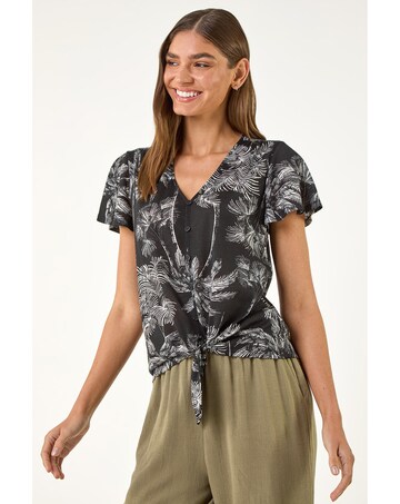 Roman Palm Tree Print Tie Front Top