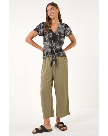 Roman Palm Tree Print Tie Front Top