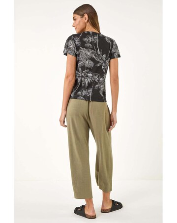 Roman Palm Tree Print Tie Front Top