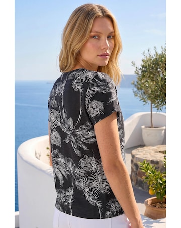 Roman Palm Tree Print Tie Front Top