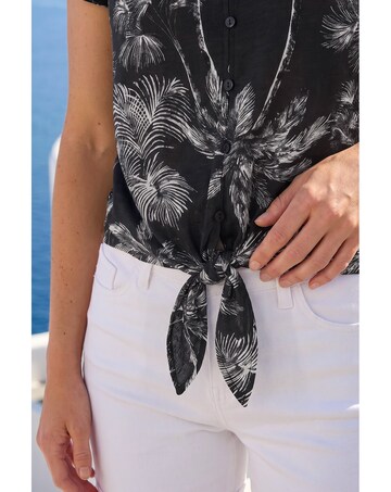 Roman Palm Tree Print Tie Front Top