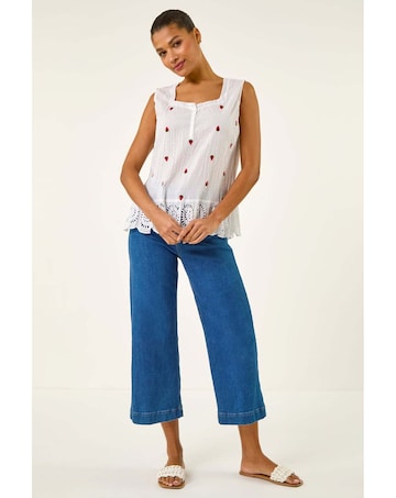 Roman Strawberry Embroidered Crinkle Top