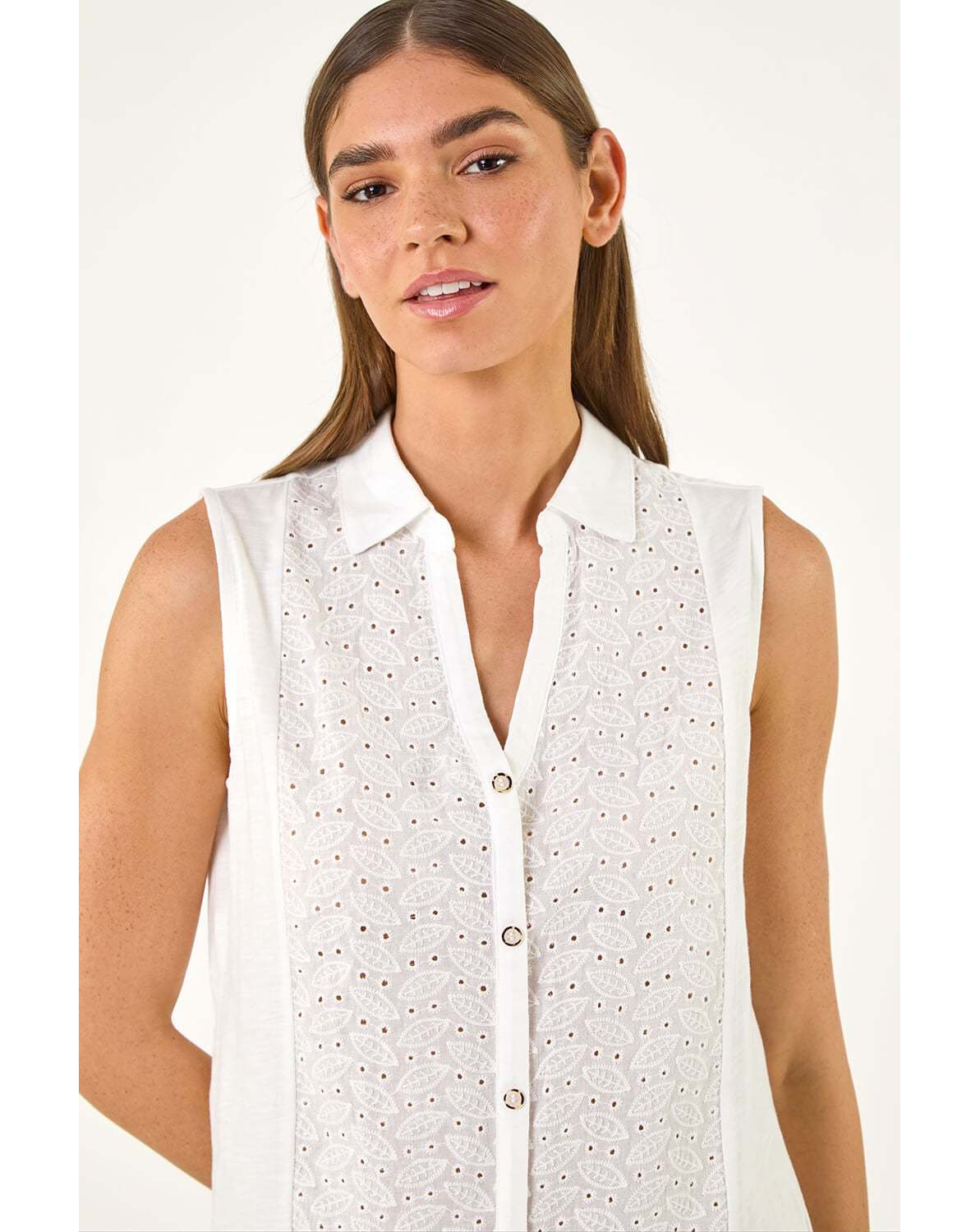 New In - Roman Broderie Collared Vest Top