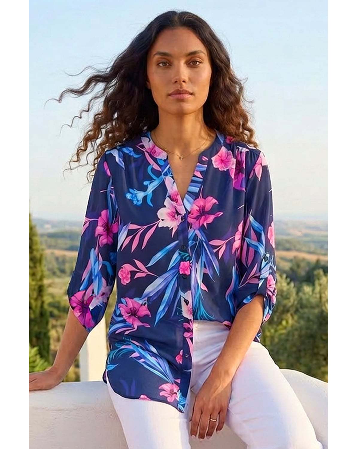 New In - Roman Tropical Print Longline Blouse