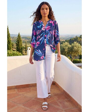 Roman Tropical Print Longline Blouse