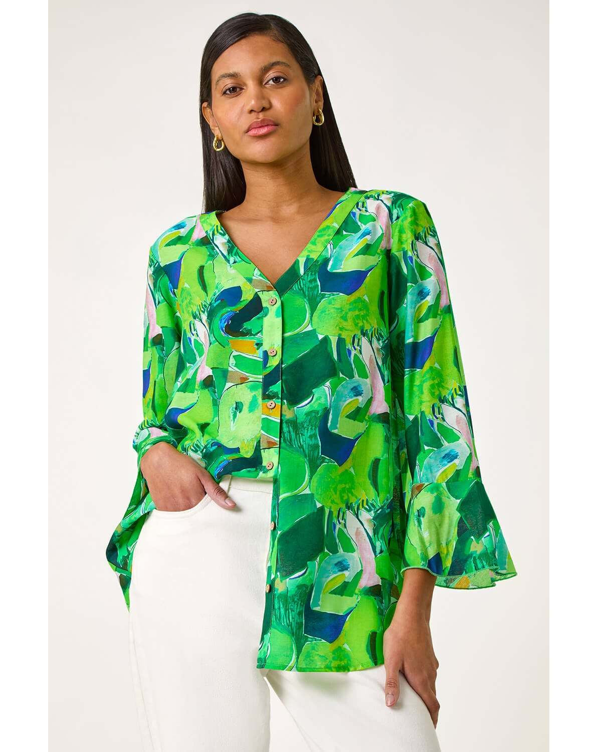 New In - Roman Abstract Print Flared Blouse