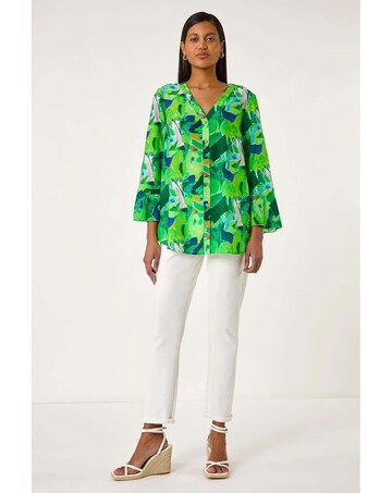 Roman Abstract Print Flared Blouse