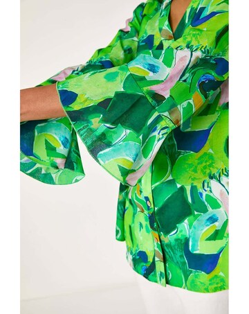 Roman Abstract Print Flared Blouse