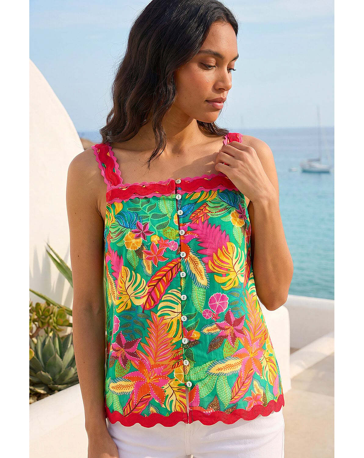 New In - Roman Floral Ric Rac Cami Top