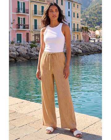 Roman Stripe Tie Waist Pocket Trouser