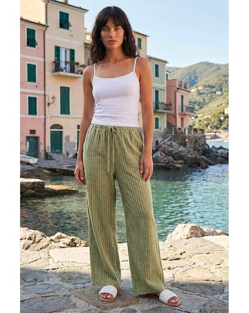 Roman Stripe Tie Waist Pocket Trouser