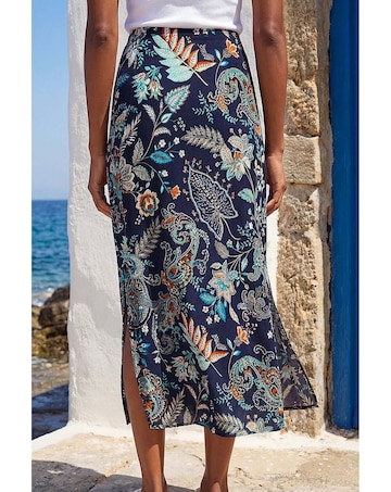 Roman Paisley Print Stretch Midi Skirt