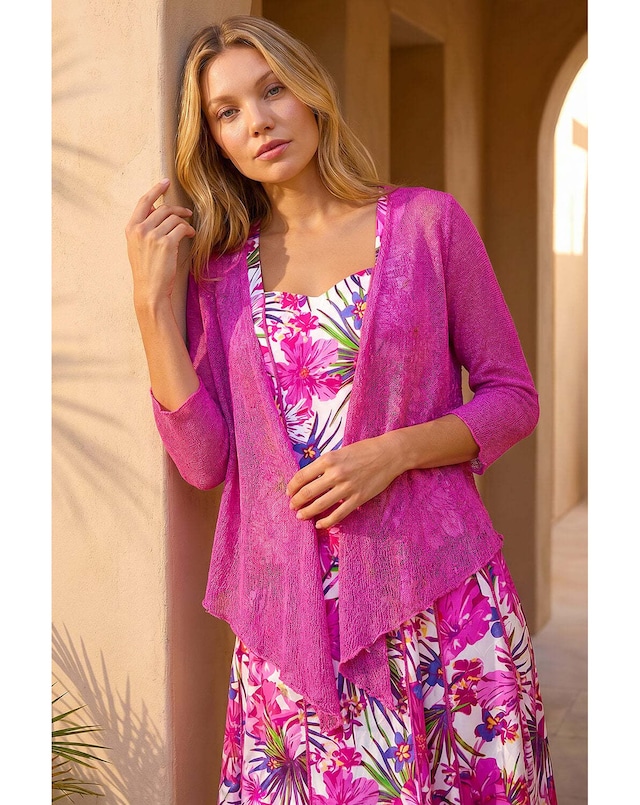 Roman Textured Pointelle Detail Shrug