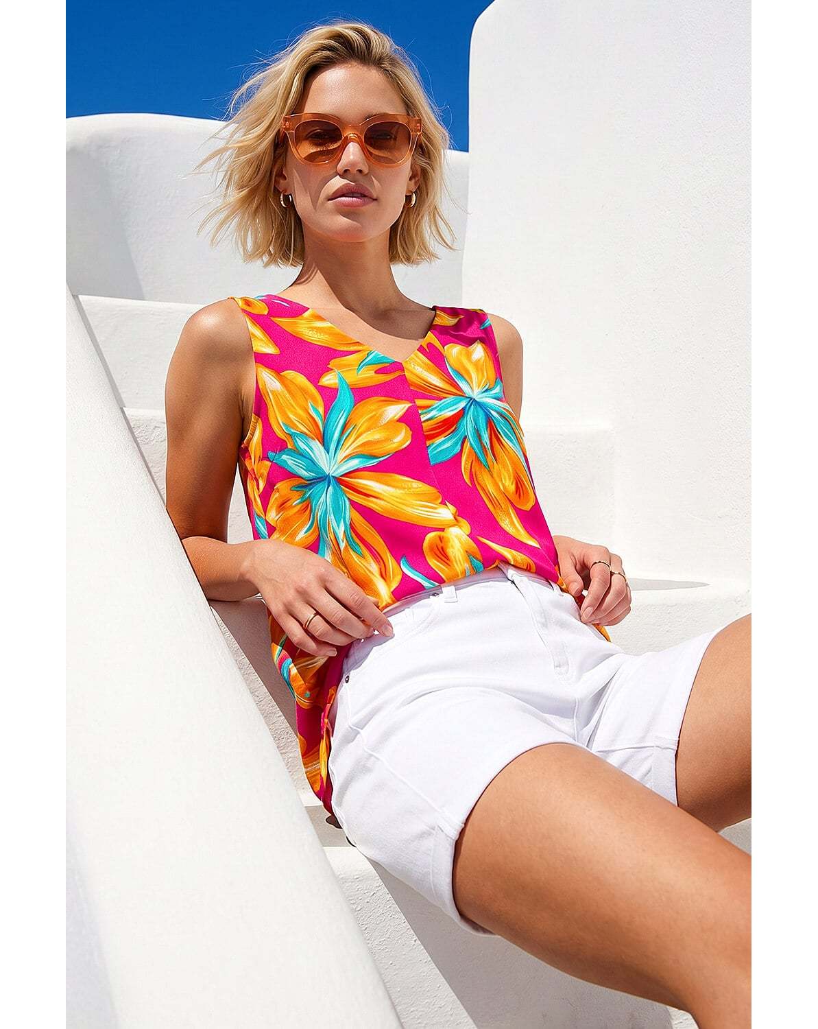 New In - Roman Floral Print Bar Back Detail Vest