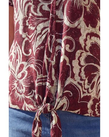 Roman Floral Print Tie Front V-Neck Top