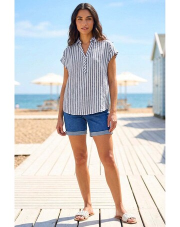 Roman Stripe Print Button Front Top