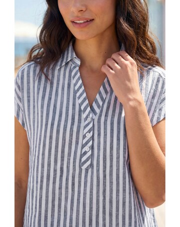 Roman Stripe Print Button Front Top