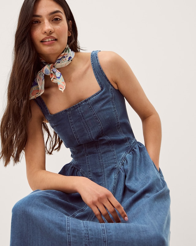 Monsoon Delia Denim Midi Corset Dress