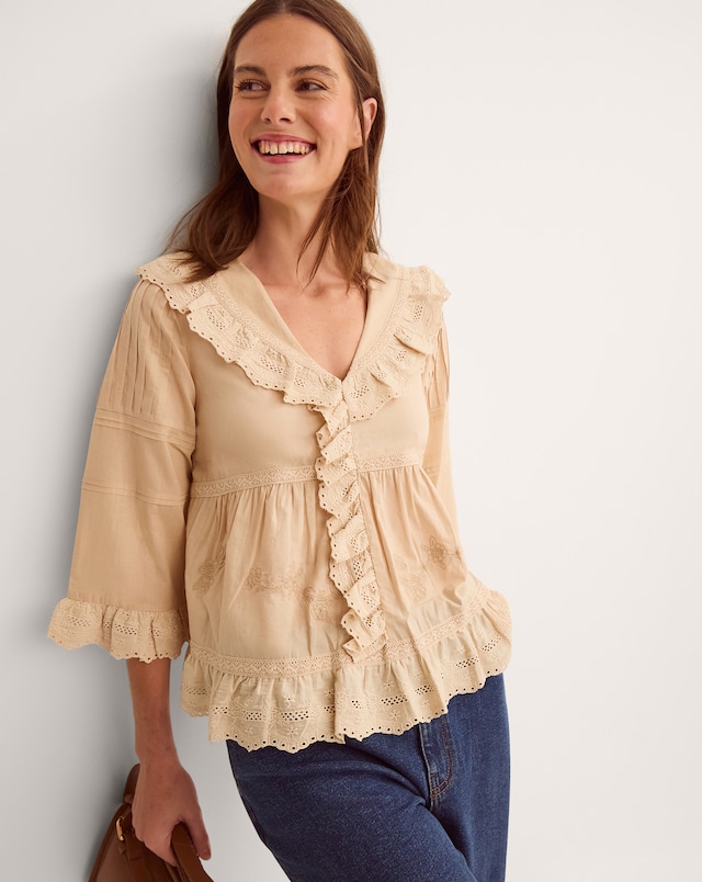 Monsoon Petra Embroidered Ruffle Blouse