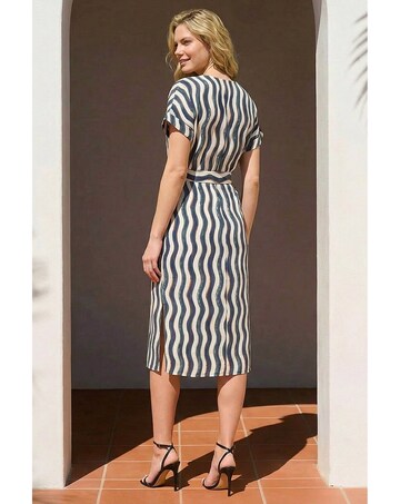 Roman Wave Print Belted Midi Dress