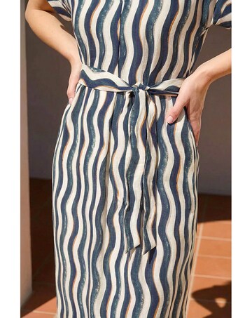 Roman Wave Print Belted Midi Dress