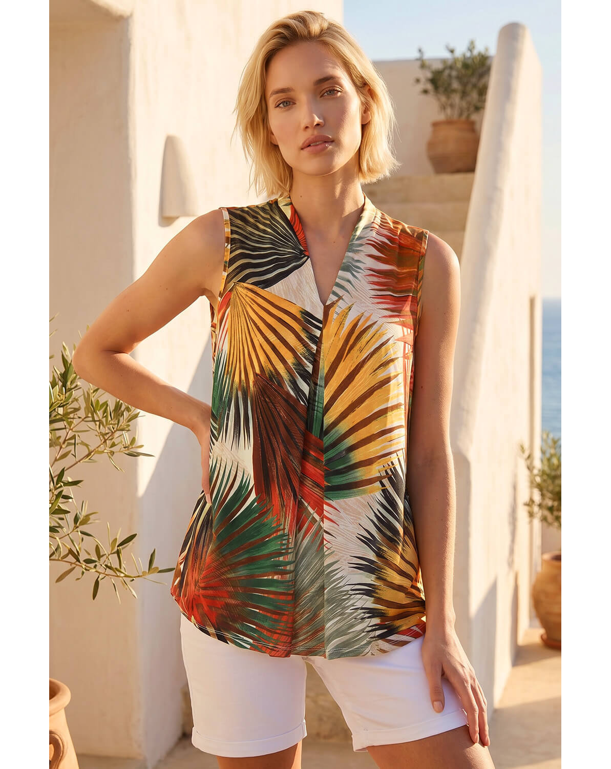 New In - Roman Leaf Print Stretch Top