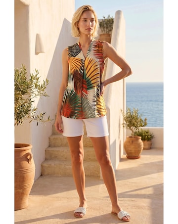 Roman Leaf Print Stretch Top