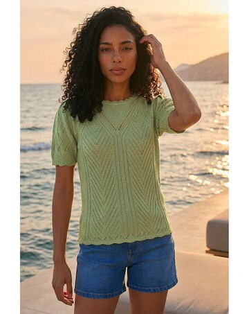 Roman Scallop Puff Sleeve Knit Top