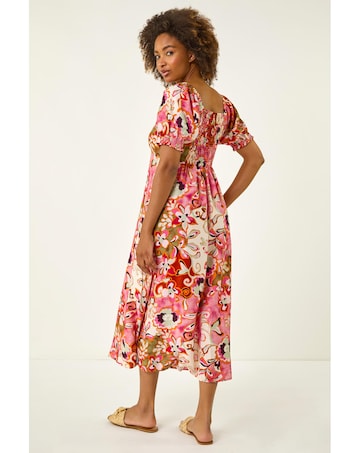 Roman Floral Print Tie Front Midi Dress