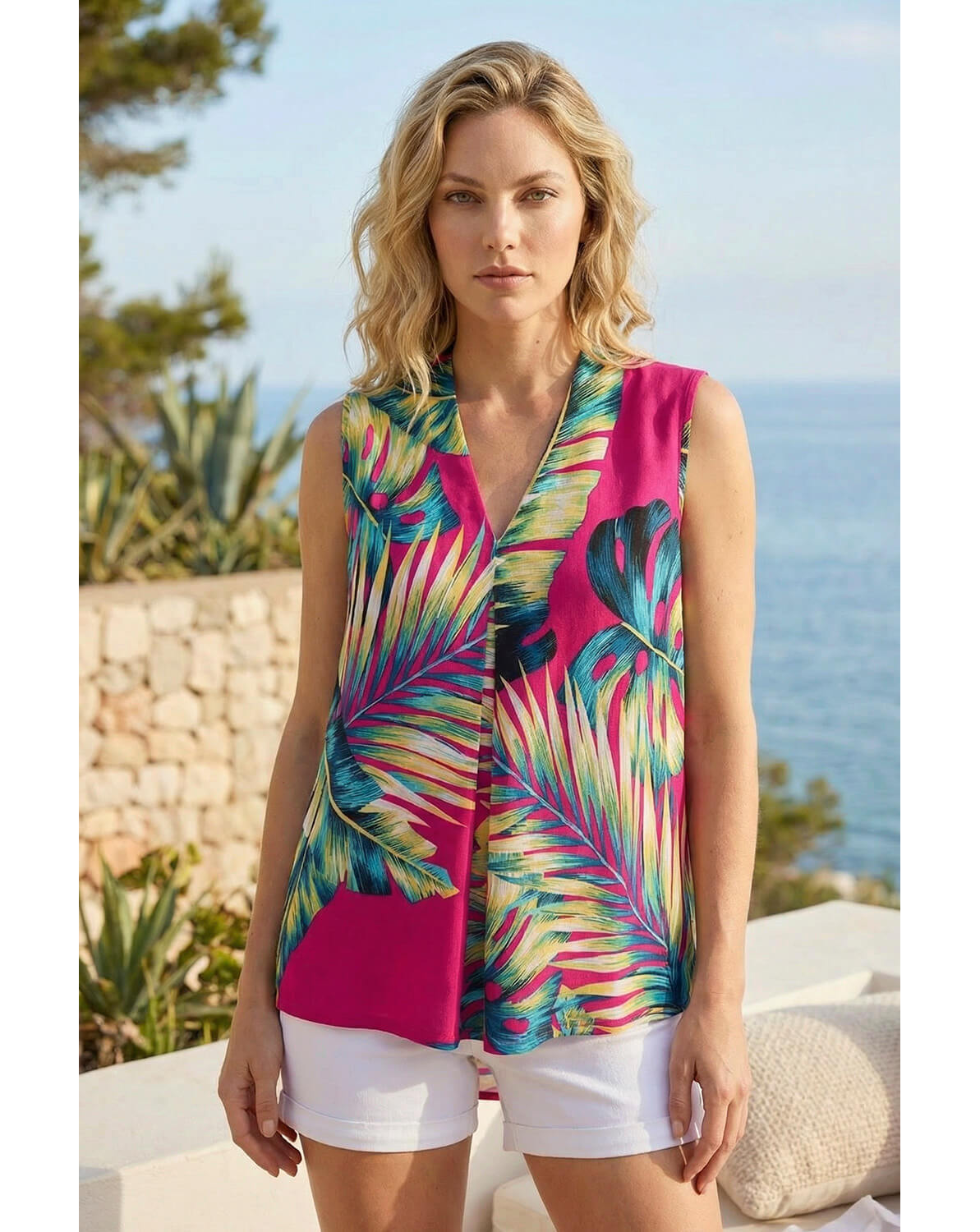 New In - Roman Leaf Print Stretch Vest Top